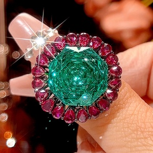 Fashion Eco-friendly Copper Leather Women's <b>Bracelet</b> <b>Set</b> 16-10mm Paraiba Green Cubic Zirconia Vintage Matching Jewelry <b>Set</b> - Product Image 3