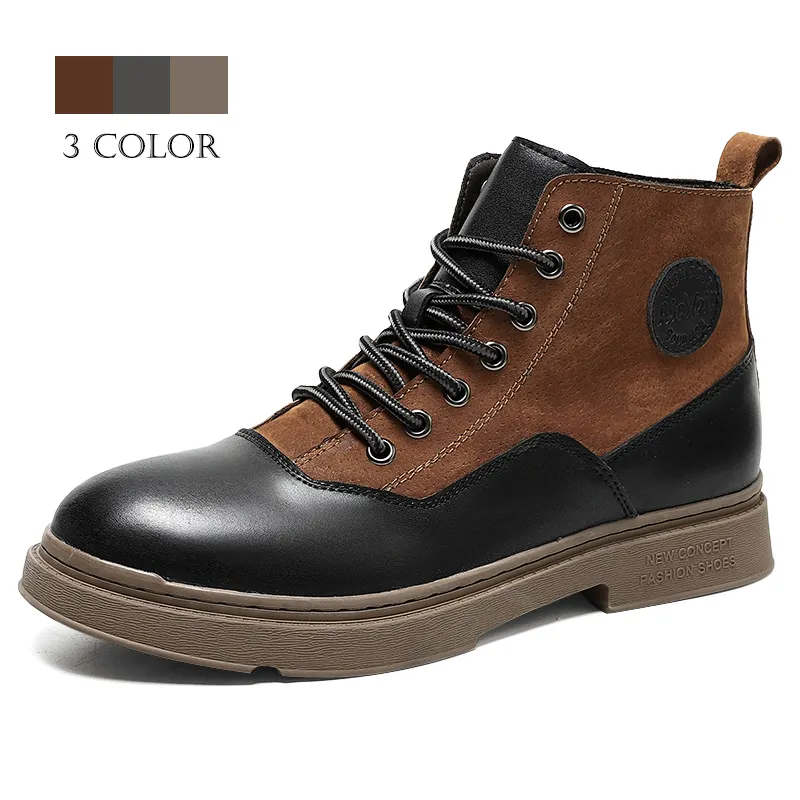 New Design Men Casual Brown Short Ankle Leather Boots Fashion Outdoor Work Martin Boots