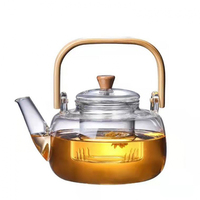Théière filtrante en verre borosilicate résistant à la chaleur SUNPRO Modèle 028 avec poignée carrée en bambou, design minimaliste