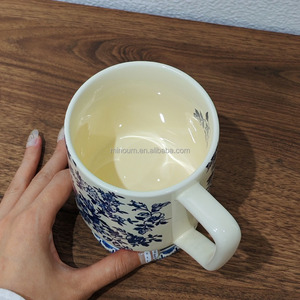 380ml Hochwertige Keramiktasse mit Fuß, Blau-Weiße Luxuriöse Retro-Kaffeetasse mit Großer Kapazität, Latte-Tasse, Kaffeehaus-Tasse - Product Image 6