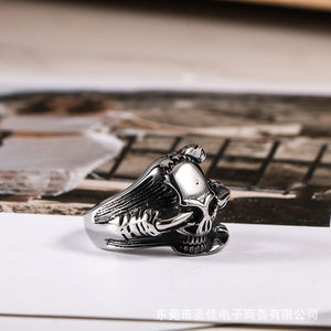 Skull <b>Titanium</b> Steel <b>Ring</b> For Men Punk Skeleton Design SA446 Gift Jewelry - Product Image 1