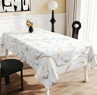 Nappe en PVC motif marbre tourbillonnant blanc, bleu et or, taille et couleur personnalisables, torchon de cuisine minimaliste imperméable et anti-taches