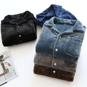 <span class=keywords><strong>Pijamas</strong></span> de Franela de Alta Calidad para <span class=keywords><strong>Hombre</strong></span>, Gruesos, de Color Sólido, con Cuello, para Otoño/Invierno, Cálidos - Product Image 2
