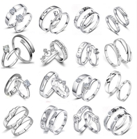 G66 40 styles de bagues ajustables en argent avec zircon en forme de cœur, bijoux pour fiançailles, mariage, ensemble de bagues pour couple
