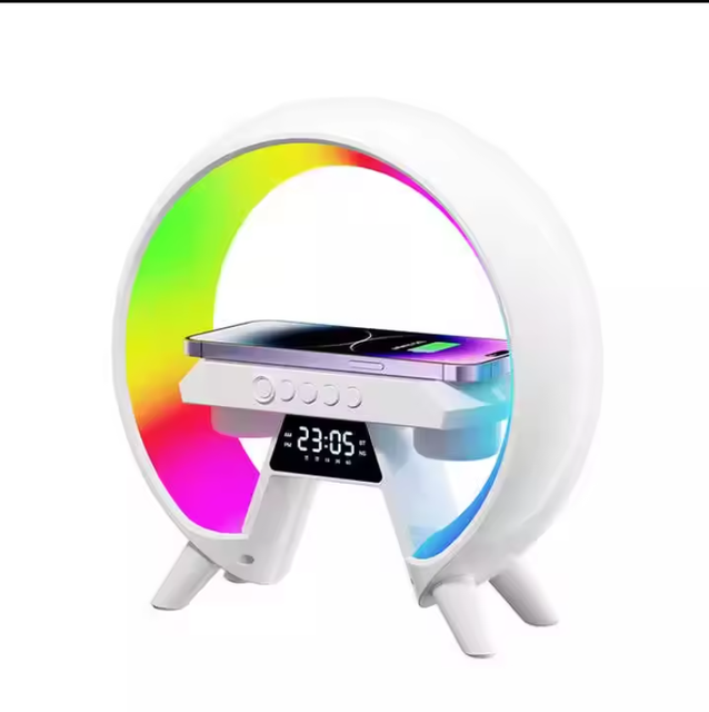 Large Speaker LED WiFi Wireless Charger Clock Multi-function Audio Night Light with Ambience Light