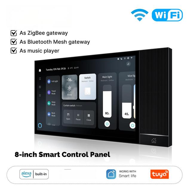8 Inch Smart Touch Control Panel Gateway Zigbee 3.0 OLED Display Built-in Alexa Voice Control Electric Power Home Use PC