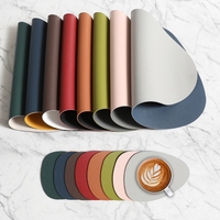 Napperons et sous-verres lavables en cuir PU, antidérapants, résistants à la chaleur, à motif uni, pour cuisine, imperméables et anti-huile