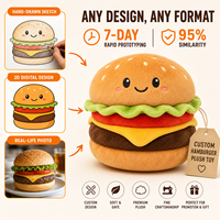 Peluche personnalisée en forme de hamburger, jouet en peluche doux, vente en gros, fabricant d'animaux en peluche, conception personnalisée, directement de l'usine, OEM ODM, logo
