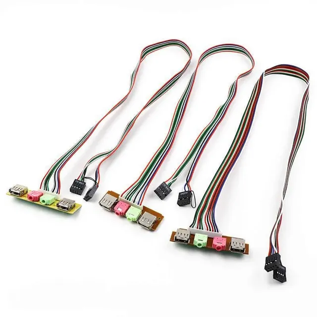 6.8/7.4/7.8cm Front Panel 2 USB 3.5mm Audio Mic Earphone Ports Extend Card Convert Adapter with 0.5m Cable for PC Case
