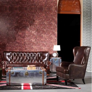<span class=keywords><strong>Chaise</strong></span> de canapé simple <span class=keywords><strong>confortable</strong></span> en cuir véritable <span class=keywords><strong>vintage</strong></span> américain avec bras Chaises de salon <span class=keywords><strong>Chaise</strong></span> longue en bois - Product Image 3