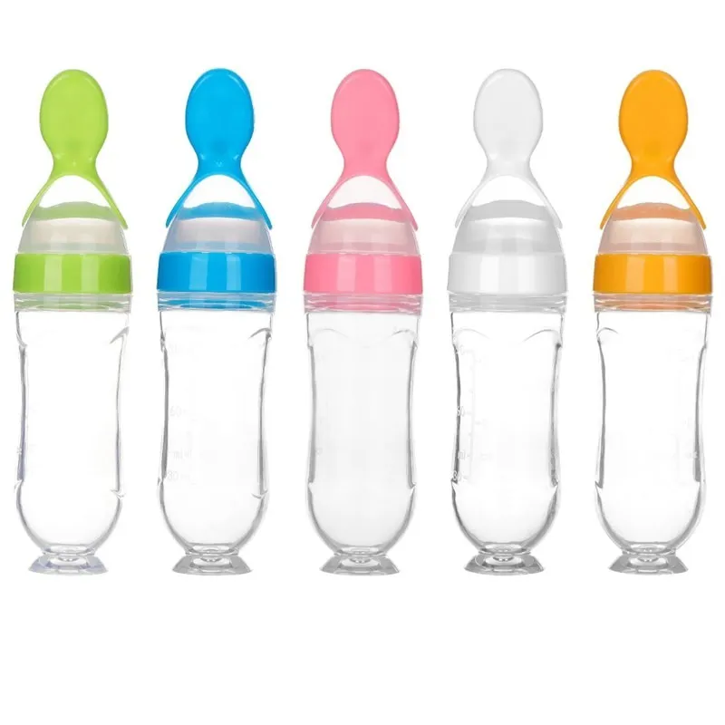Custom Eco-friendly Baby Supplementary Food Feeding Tool Silicon Bottle Silicone Baby Spoon Feeder