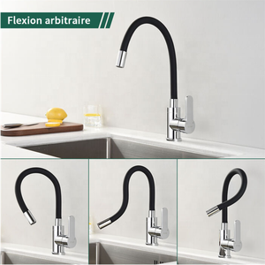 Robinet de Cuisine mélangeur evier Courbe en Silicone Noir Robinetterie chromée Cuisine Flexion Arbitraire pivot 360 - Product Image 6