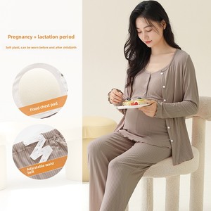 <span class=keywords><strong>Pigiama</strong></span> Premaman a Tre Pezzi in Modal a Righe con Scollo a V, Maniche Lunghe, per Primavera, Autunno e Inverno - Product Image 2
