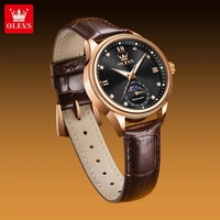 OLEVS 7039 Phase de lune étanche robe féminine élégante montre en cuir mécanique originale montres automatiques de luxe en diamant pour femmes