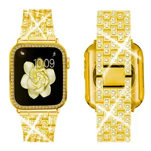 44Mm Gold Bling Edelsteen Armband Glitter 38 Strass Horlogebanden Metal Diamant Band Voor Iwatch Apple Watch 8