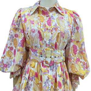 Nouveautés explosives : Robe longue tendance pour femme à manches lanternes, imprimée et à col contrastant - Product Image 6