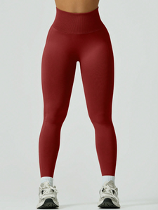 High Waist Red Yoga <b>Leggings</b> Full Length Seamless Side Stripe Contrast <b>Stitch</b> Four-Way Stretch Pants - Product Image 4