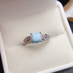 Anillo de Larimar Natural, Plata de Ley 925, Piedra Azul Caribeña, Joyería con Diseño de Olas Oceánicas para Mujer, Cristal Curativo al por Mayor - Product Image 5