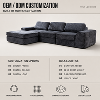 Canapé modulaire sectionnel avec ottoman, couleur de tissu personnalisée, canapé d'angle rembourré en chenille pour salon, projet hôtelier