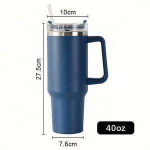Mug de voyage personnalisé sans BPA, en acier inoxydable, isotherme, 40 oz, avec poignée et couvercle à paille - Product Image 3