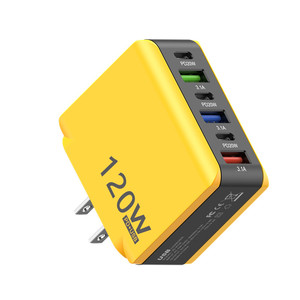120W Multi-Port Yellow <strong>Charger</strong> <strong>for</strong> Smartphone <strong>Laptop</strong> QC3.0 3USB+3PD Fast Charging European American British Cross-Border - Product Image 6