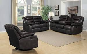 Modern 3+2+1 Manual Adjustable PU Leather Sofa Set with Contrast Color Trim and Center <b>Console</b> Cup Holder for Living Room - Product Image 4