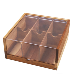 Acacia 6 compartments tea chest box organizer custom packaging gift storage tea box wood with acrylic lid