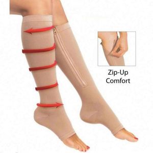 Compression <b>Socks</b> <b>Men</b> Women Support Knee Zipper Open Toe Thin Anti Fatigue Stretchy Casual Woven Cuff Over Knee Unisex - Product Image 2
