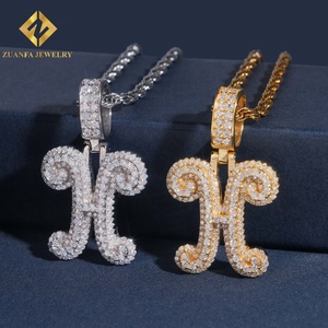 จี้เพชร missanite VVS จี้ตัวอักษร H เริ่มต้นจี้ฮิปฮอปเครื่องประดับ925ชุบทองเงินจี้ unisex - Product Image 2
