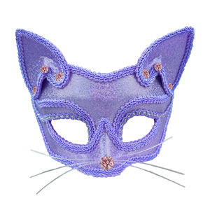 Máscara de media cara con diamantes de imitación de gato morado para disfraz de fiesta, Halloween, carnaval. - Product Image 2