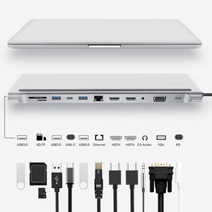 Adaptador HDTV Dual 12 en 1, Concentrador <span class=keywords><strong>USB</strong></span> C para <span class=keywords><strong>MacBook</strong></span> Pro, RJ45, VGA, PD, Divisor <span class=keywords><strong>USB</strong></span>, Multi Puerto, Estación de Conexión <span class=keywords><strong>USB</strong></span> Tipo C - Product Image 1
