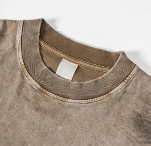 Fashion Designer Men's Vintage Distressed Solid Knitted 100% Cotton Quick Dry Breathable Custom Washed <strong>T</strong>-<strong>shirt</strong> - Product Image 2