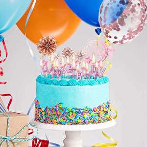 Set Personalizzato per Decorazione <span class=keywords><strong>Torta</strong></span> in Oro Rosa con Fiori di Carta, Palloncini, Inserti per Biglietti e Topper per Candela in Acrilico 'Buon Compleanno' - Product Image 2