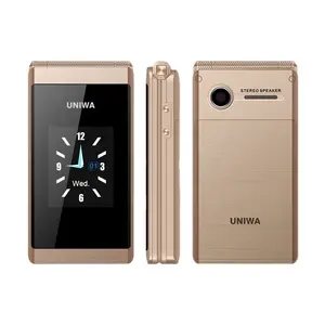 UNIWA X28 ponsel Flip layar ganda, ponsel Senior dengan tombol besar SOS tahan lama mendukung kartu SIM ganda GSM