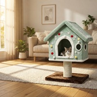 Arbre à chat moderne et luxueux pour Noël, tour d'escalade intérieure pour chat, griffoir en peluche, maisonnette pour chat, jouet en sisal, 2 niveaux, forme champignon, facile à assembler