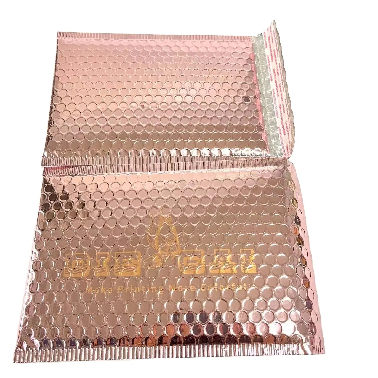 Custom Printed Metallic Foil Rose Gold Plastic Envelopes Packaging Shipping Mailing Padded Poly Bubble Mailer Bag with Logo