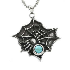 Collar con colgante de turquesa con forma de telaraña, joyería de regalo con forma de insecto de acero de titanio - Product Image 1