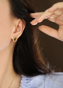 天然アゲイト石コーヒー豆Muradスタイルファッションカラーチェーン18K金メッキステンレスネックレスイヤリングセットパーティー用 - Product Image 5