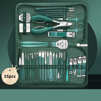 Nouvel ensemble professionnel de coupe-ongles en acier de luxe durable, bec d'aigle, vert foncé, 35-en-1, avec étui à fermeture éclair pour manucure et cuticules
