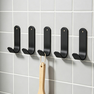J-shaped <b>hooks</b> for household use, adhesive backing for hanging clothes on doors and back, no drilling required, wall-mounted - Product Image 1