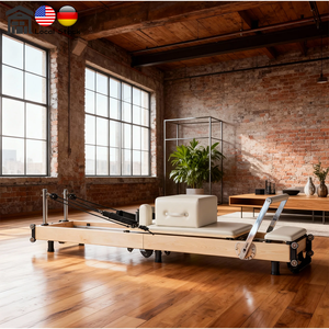 Máquina de <span class=keywords><strong>Pilates</strong></span> <span class=keywords><strong>Reformer</strong></span> de Madera, Plegable, Ajustable, de Alta Estabilidad, Personalizable, Venta al por Mayor para Uso Doméstico, en Estudios y Comercial - Product Image 1