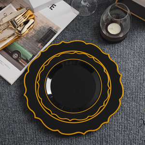 Platos <span class=keywords><strong>de</strong></span> plástico elegantes Xueli con diseño floral y borde estampado en oro, vajilla duradera inastillable para el hogar y la hostelería - Product Image 1