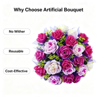 Bouquet de mariée romantique avec roses artificielles de princesse, petites fleurs mélangées et verdure, pour mariage, fête à domicile, accessoire photo, décoration de table