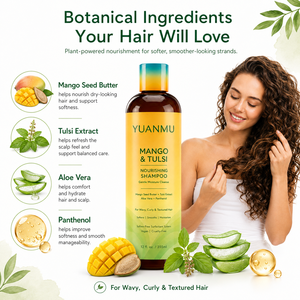 Shampooing Nourrissant et Hydratant Anti-Frisottis à la Mangue et au Tulsi, Lissant, Renforce, Hydrate, Nettoie Doucement les <span class=keywords><strong>Cheveux</strong></span> Bouclés/<span class=keywords><strong>Ondulés</strong></span>, Soin du Cuir Chevelu - Product Image 3
