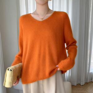 Pull en maille fine à épaules tombantes, populaire, confortable et moelleux, en mohair et <span class=keywords><strong>angora</strong></span>, pour femme, coupe ample, col rond - Product Image 6