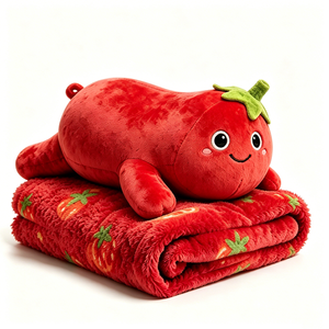 Almohada de cuerpo de tomate Kawaii personalizada, convertible en manta, juguete de peluche de tomate sonriente de dibujos animados - Product Image 1