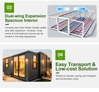 Maisons mobiles luxueuses et extensibles, dotées d'une cuisine, d'une salle de bain et d'une petite maison de vacances.