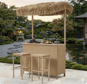 Oferta Especial: Juego de <span class=keywords><strong>Bar</strong></span> Tiki de 3 Piezas para Exteriores con Toldo, Juego de <span class=keywords><strong>Bar</strong></span> de Mimbre Tropical para Patio con 2 Taburetes para Decoración de Jardín, Piscina y Patio Trasero - Product Image 5