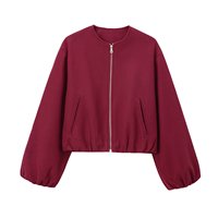 Blouson bomber court zippé à col ras du cou pour femme, manches longues bouffantes, style décontracté, collection 2026, vente chaude