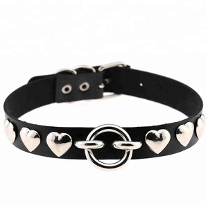 Personalità esagerata Rivetti <span class=keywords><strong>Cuore</strong></span> Anello Choker DELL'UNITÀ di elaborazione LeatherJewelry Harajuku Punk Gothic Dichiarazione Collana - Product Image 1